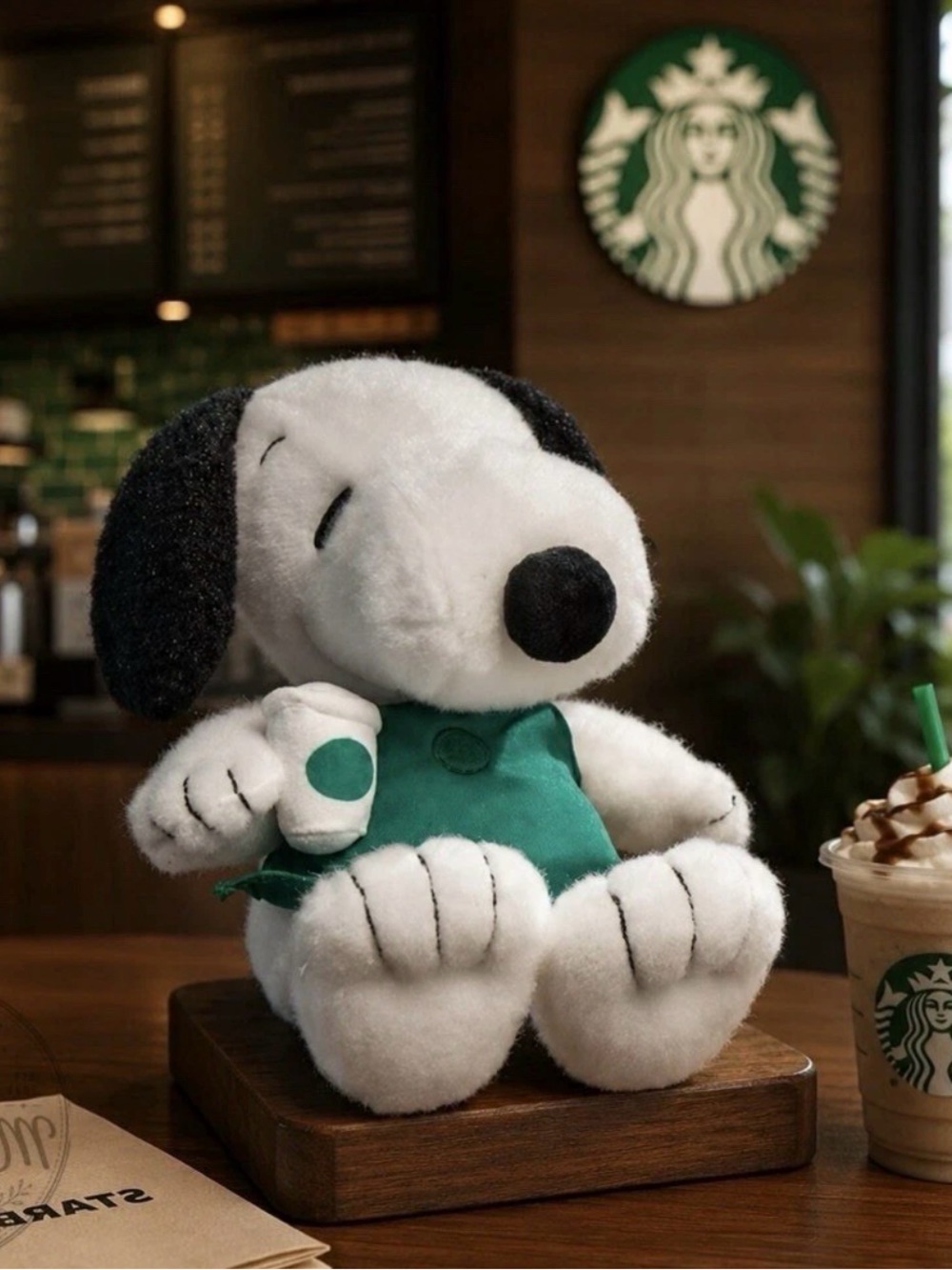 Starbucks 2026 X Peanuts Snoopy Plush Green Apron New In Box